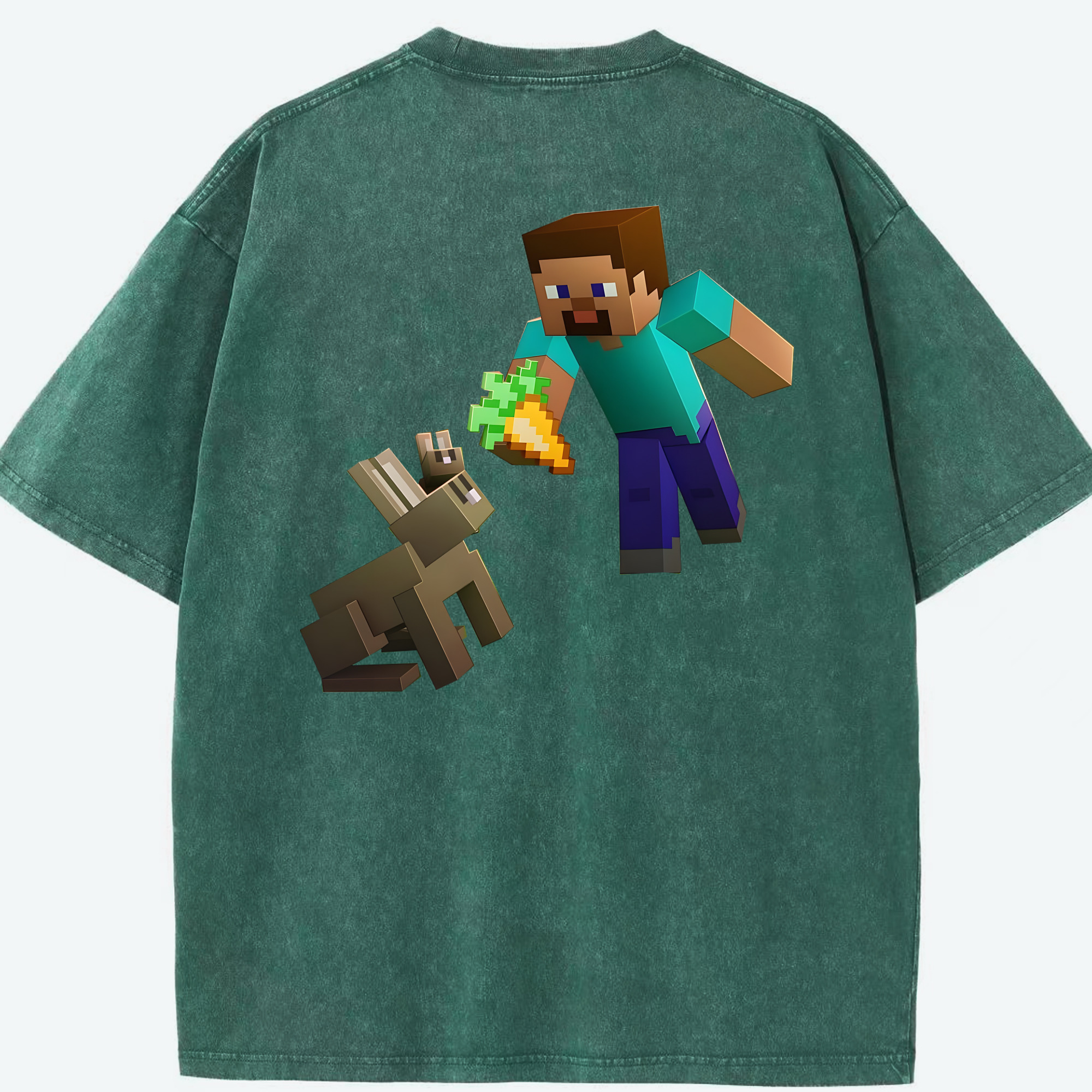 （画像用） マインクラフト ブロックの世界 Minecraft MC Block world 綿100% ヴィンテージ風 半袖Tシャツ（背面プリント）